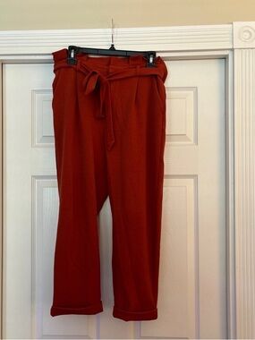 High-Rise Paperbag Waist Wide-Leg Pants - Rust